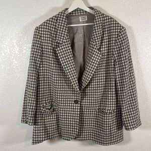 Vintage Koret Career Gray Houndstooth Wool Blazer Size 24W